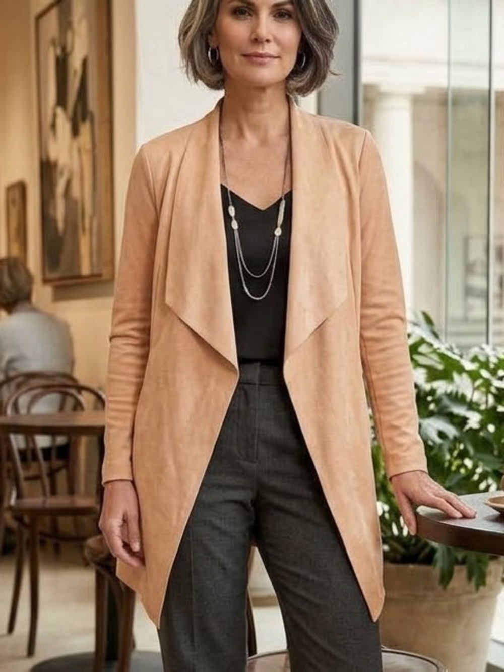 Chico's | Faux Suede Draped Jacket Open Front Cardigan Blazer - Blush Pink